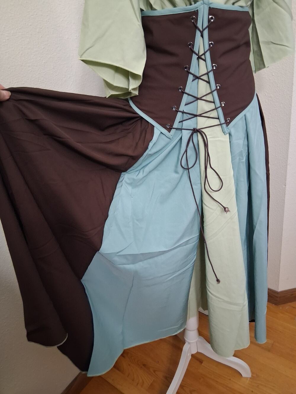 Medieval Renaissance Dress Wench Barmaid Witch Sz M Green Brown Cosplay Costume